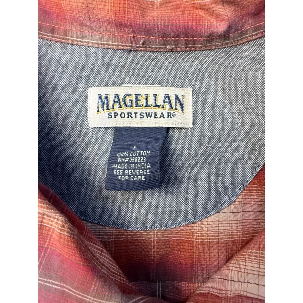 Magellan Sportswear Mens Large Red Orange Plaid Long Sleeve Button Down Shirt - Picture 2 of 4